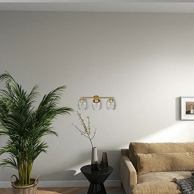 ELEMENT ACE Three-Light Vanity Wall Lamp with Clear Glass and Satin Brass Finish