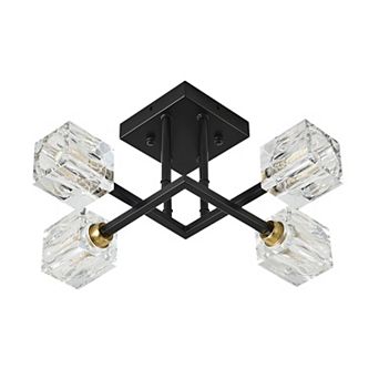 ELEMENT ACE Modern Crystal Ceiling Light Fixture with Four Lights and Matte Black Finish
