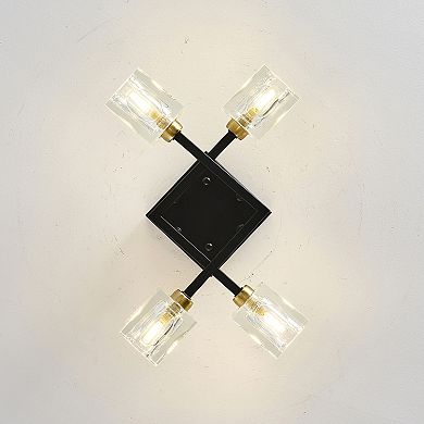 ELEMENT ACE Modern Crystal Ceiling Light Fixture with Four Lights and Matte Black Finish