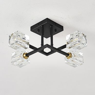 ELEMENT ACE Modern Crystal Ceiling Light Fixture with Four Lights and Matte Black Finish