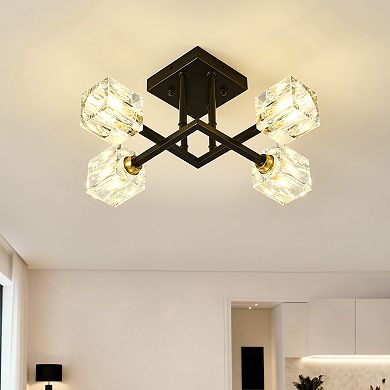 ELEMENT ACE Modern Crystal Ceiling Light Fixture with Four Lights and Matte Black Finish