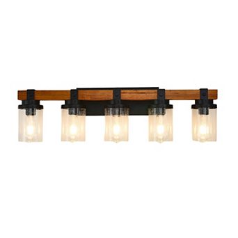 ELEMENT ACE 5-Light Matte Black and Wood Accent Wall Lamps with Clear Glass Shades