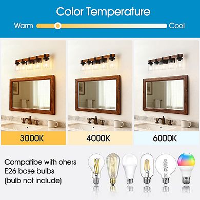 ELEMENT ACE 5-Light Matte Black and Wood Accent Wall Lamps with Clear Glass Shades