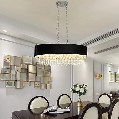 ELEMENT ACE Modern Crystal Chandelier with Adjustable Height and Anti-Glare Shade