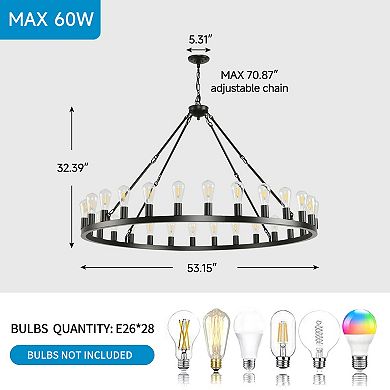ELEMENT ACE Large Wheel Chandelier with Adjustable Chain for High Ceilings