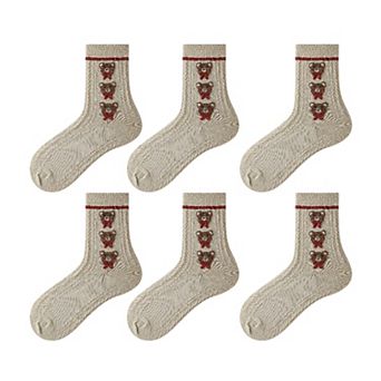Women's 6 pk Cozy Knitted Mid-Calf Socks for Winter & Casual Styling