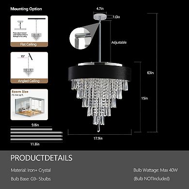 ELEMENT ACE Modern Crystal Chandelier with Adjustable Height and Anti-Glare Shade
