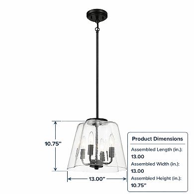 ELEMENT ACE Four Candle Lights Pendant with Clear Glass and Black Finish