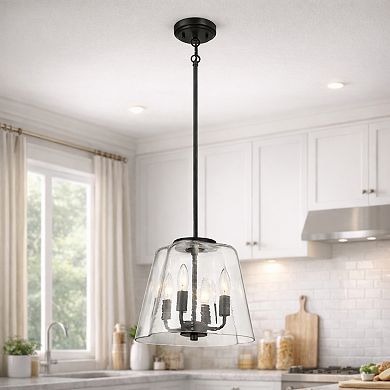 ELEMENT ACE Four Candle Lights Pendant with Clear Glass and Black Finish