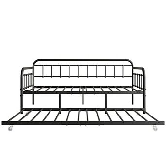 GOODSILO Twin Size Metal Daybed Frame with Trundle and Headboard