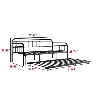 GOODSILO Twin Size Metal Daybed Frame with Trundle and Headboard
