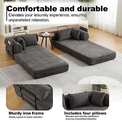 GOODSILO Convertible Sleeper Sofa Bed with Storage Pocket and Cylindrical Pillow