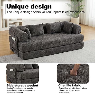 GOODSILO Convertible Sleeper Sofa Bed with Storage Pocket and Cylindrical Pillow