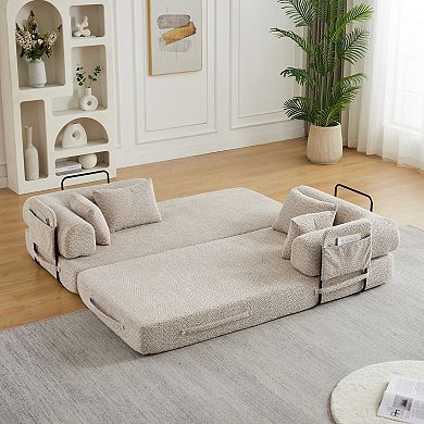 GOODSILO Convertible Sleeper Sofa Bed with Storage Pocket and Cylindrical Pillow