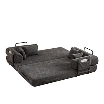 GOODSILO Convertible Sleeper Sofa Bed with Storage Pocket and Cylindrical Pillow