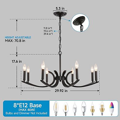 ELEMENT ACE 8-Light Farmhouse Chandelier Adjustable Height Industrial Metal Fixture
