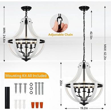 ELEMENT ACE Rustic Wooden 5-Light Chandelier with Adjustable Hanging and Ceiling Mount