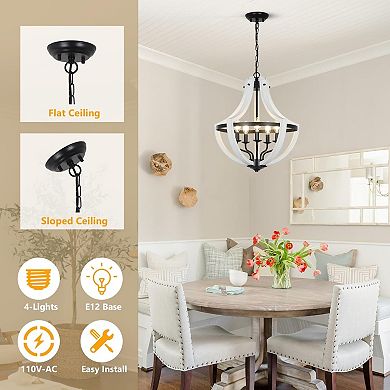ELEMENT ACE Rustic Wooden 5-Light Chandelier with Adjustable Hanging and Ceiling Mount
