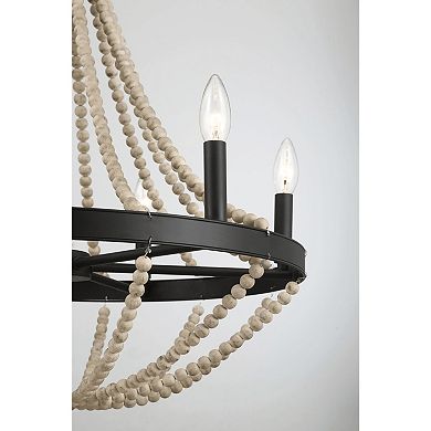 ELEMENT ACE Farmhouse Rustic Wood Beaded Six Candle Pendant Light for Dining Room