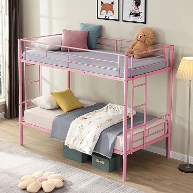 GOODSILO Space-Saving Twin Over Twin Metal Bunk Bed Frame with Stairs