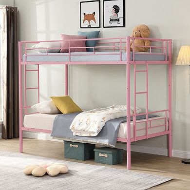 GOODSILO Space-Saving Twin Over Twin Metal Bunk Bed Frame with Stairs