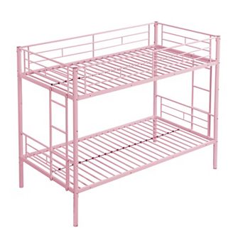 GOODSILO Space-Saving Twin Over Twin Metal Bunk Bed Frame with Stairs
