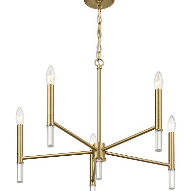 ELEMENT ACE Five Light Golden Brass Candle Style Chandelier Fixture