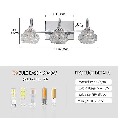 ELEMENT ACE Vintage Crystal Glass Vanity Light Fixture with Clear Glass Shades