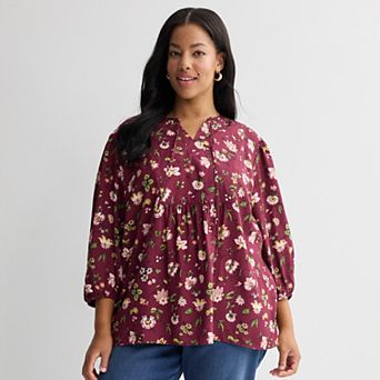 Women's Plus Croft & Barrow BIB Tie Front Blouse