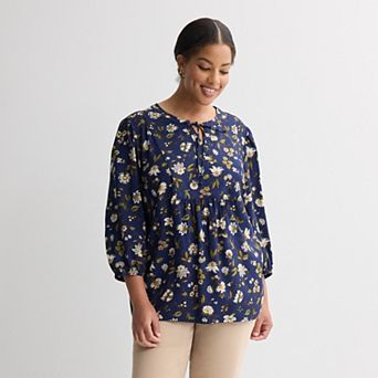 Women's Plus Croft & Barrow BIB Tie Front Blouse