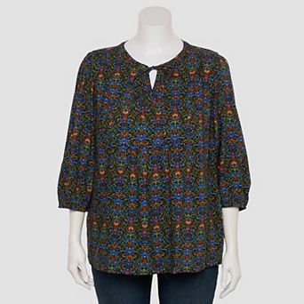 Women's Plus Croft & Barrow BIB Tie Front Blouse