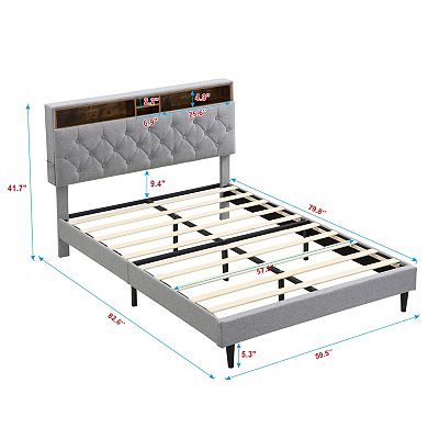 GOODSILO Queen Size Upholstered Platform Bed Frame with Storage Headboard
