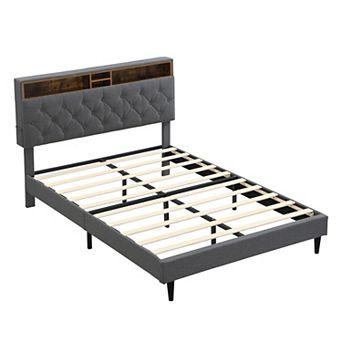 GOODSILO Queen Size Upholstered Platform Bed Frame with Storage Headboard