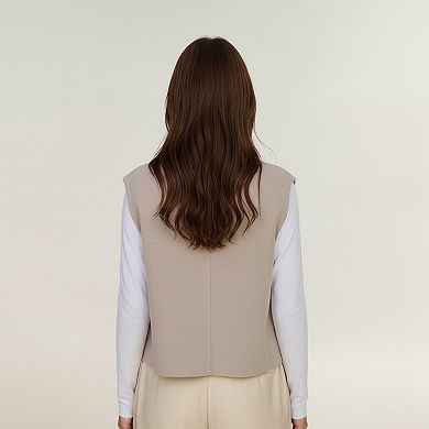 Women's Sleeveless Button Front Vest with Rounded Neckline and Soft Structured Fabric