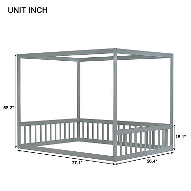 GOODSILO Canopy Frame Floor Bed with Guardrails for Kids Bedroom
