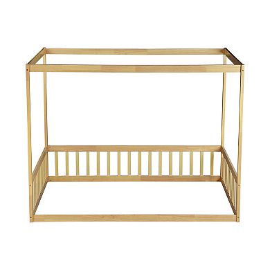 GOODSILO Canopy Frame Floor Bed with Guardrails for Kids Bedroom
