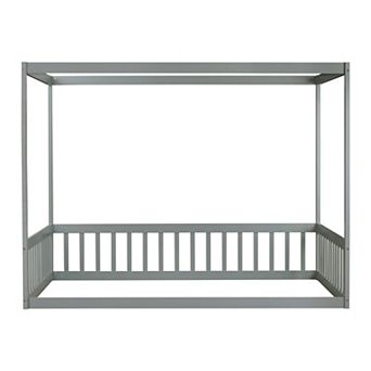 GOODSILO Canopy Frame Floor Bed with Guardrails for Kids Bedroom