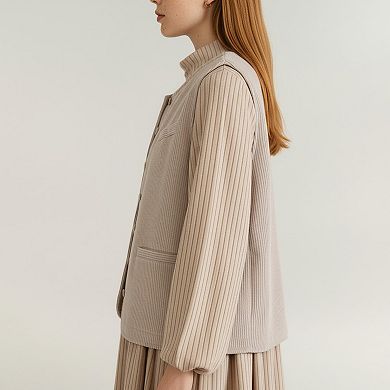 Women's Sleeveless Ribbed Button Front Vest with Rounded Hem and Structured Fit