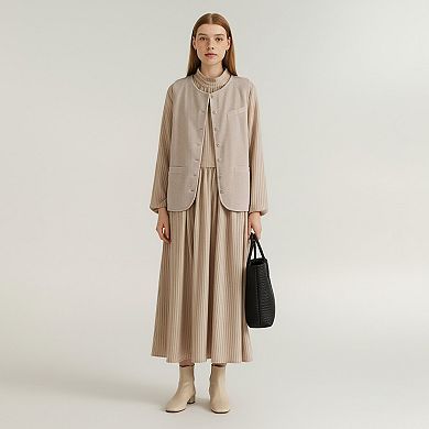 Women's Sleeveless Ribbed Button Front Vest with Rounded Hem and Structured Fit