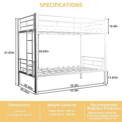 GOODSILO Twin Over Twin Metal Bunk Bed Frame with Ladder & Safety Rails, Converts to Separate Beds