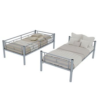 GOODSILO Twin Over Twin Metal Bunk Bed Frame with Ladder & Safety Rails, Converts to Separate Beds