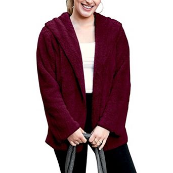 Women's Fluffy Fleece Teddy Faux Fur Coat Jacket with Hoodie for Everyday Wear