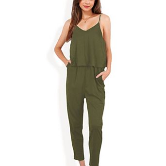 Women's Spaghetti Jumpsuit with Layered Bodice and Elastic Waist with Side Pockets