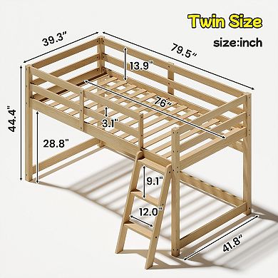 GOODSILO Convertible Twin Low Loft Bed Frame with LED Lighting and Solid Wood Construction