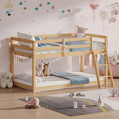 GOODSILO Convertible Twin Low Loft Bed Frame with LED Lighting and Solid Wood Construction