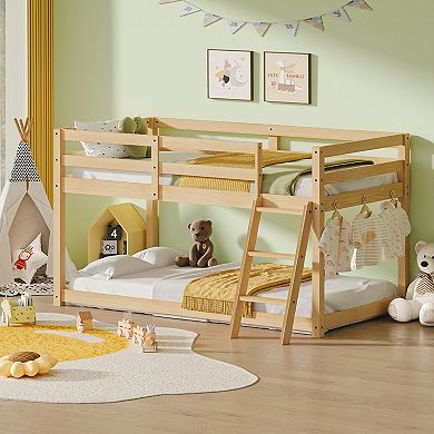 GOODSILO Convertible Twin Low Loft Bed Frame with LED Lighting and Solid Wood Construction