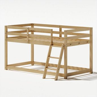 GOODSILO Convertible Twin Low Loft Bed Frame with LED Lighting and Solid Wood Construction