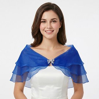 Sheer Organza Shoulder Shawl with Layered Ruffle Trim and Elegant Off-Shoulder Drape 14 in