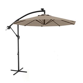 10FT Cantilever Patio Umbrella, Offset Hanging Market Umbrella with Solar LED 24 Lights, Easy Tilt