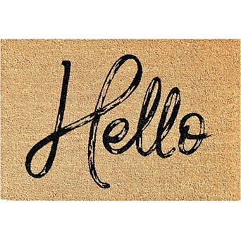 HomeRoots 24" X 36" Natural And Black Hello Distressed Outdoor Coir Door Mat